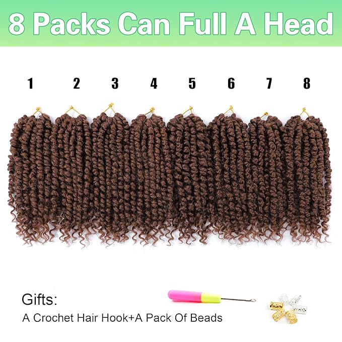 Passion Twist Hair, Pre Twisted Passion Twist Crochet Hair For Black Women, Passion Twist Curly Crochet Hair 8 Inch 8 Packs, Short Crochet Passion Twist Braiding Hair Extensions…