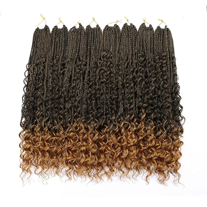 20 inch Goddess Box Braids Crochet Hair for Black Women Boho Box Braids 8 Packs Crochet Box Braids Curly Ends Crochet Hair Pre-looped Synthetic Braiding Hair Extension T27