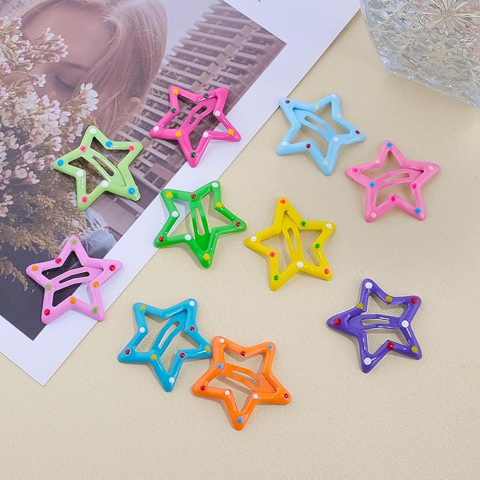 Star Hair Clips Snap Hair Barrettes Non Slip Star Hair Accessories Multiple Colors Metal Hair Clips for Girls Women -15 PCS 1.18"
