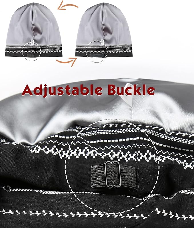 Adjustable Satin Lined Sleep Cap for Dreadlocks Curly Hair Large Head-Stay On Overnight