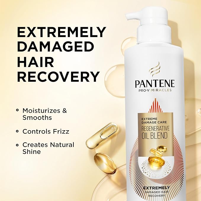 Pantene Pro-V Miracles Sulfate Free Shampoo, Extreme Damage Care Regenerative Oil Blend, Soften and Strengthen Stressed, Dry, Damaged Hair, Argan & Jojoba Oils, Paraben-Free, 13.5 Fl Oz