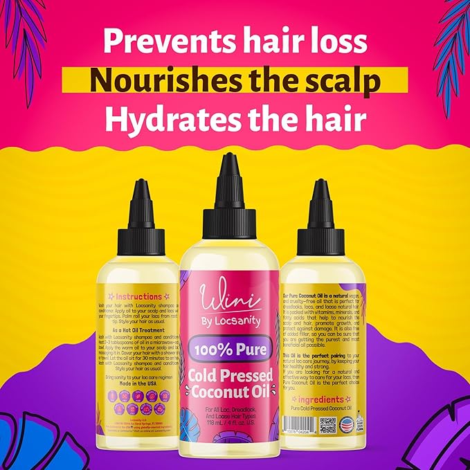 Locsanity Wini Pure 100% Cold Pressed Coconut Oil for Hair and Skin | Non-GMO | Unscented - 4 fl oz: Moisturizing Oil for Hair Care, Skin Hydration, Nail Care & Relaxing Massage