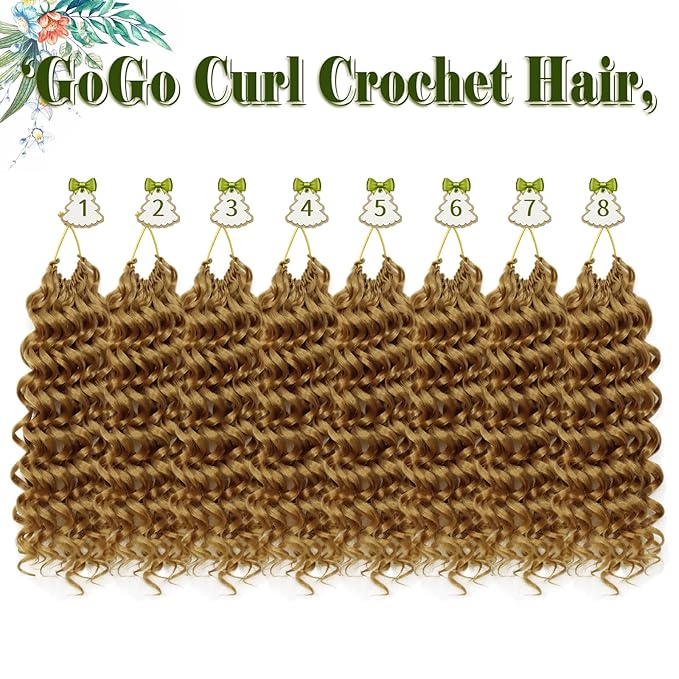 Vomella GoGo Curl Crochet Hair 8 Packs Water Wave 10 Inch Blonde Curly Crochet Hair for Women Short Beach Curl Synthetic Deep Twist Hair Extensions(27#)