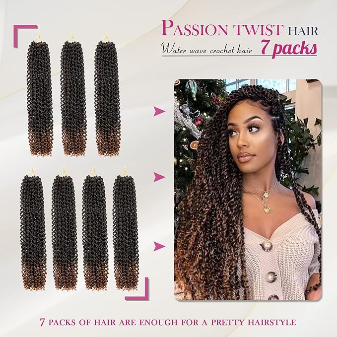 Dansama Passion Twist Hair Water Wave Braiding Hair for Butterfly Style Crochet Braids Bohemian Hair Extensions (18inch (Pack of 7), T1B/30)
