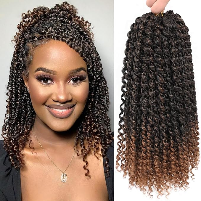 Short Passion Twist Hair 12 Inch 8 Packs Water Wave Crochet Hair Braiding Hair Bohemian Spring Twist Hair Crochet Braids Synthetic Hair Extension (12 Inch, T30)
