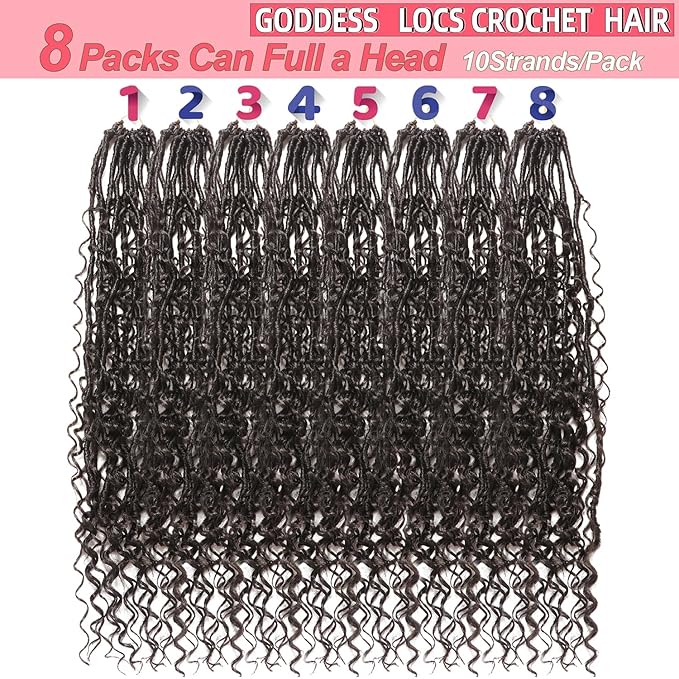 Goddess Locs Crochet Hair-24 Inch 8 Packs Boho Faux Locs Crochet Hair for Black Women Pre Looped Soft Locs with Curly Ends (#2, 24 Inch(Pack of 8))
