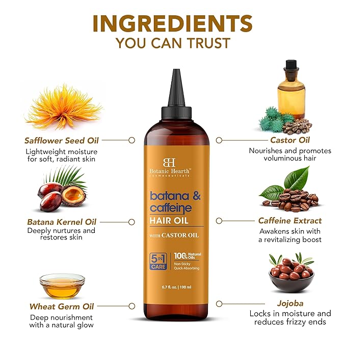 Botanic Hearth Hair Oil for Hair Growth & Home Hair Perm Kit | Strengthening Dry, Frizzy, Damaged Hair & Scalp Treatment | Batana & Caffeine Hair Oil – 6.7 Fl Oz