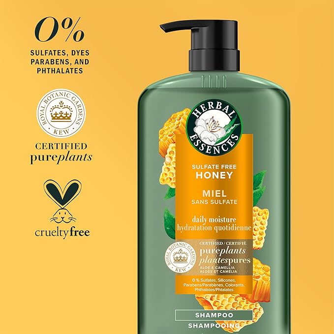 Herbal Essences Sulfate Free Shampoo with Honey for Daily Moisture, Nourishes Dry Hair, Moisturizing Shampoo with Certified Camellia Oil and Aloe Vera, Lightweight For All Hair Types, 33.8oz