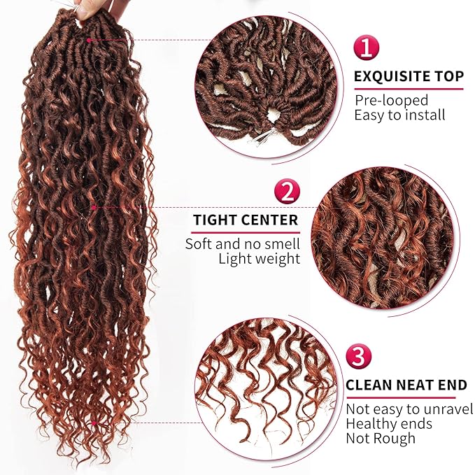 Goddess Locs Crochet Hair 18Inch Crochet Locs With Curly Ends,Boho Faux Loc Bohemian Crochet Goddess Locss 4Packs (1B/350, 18inch)