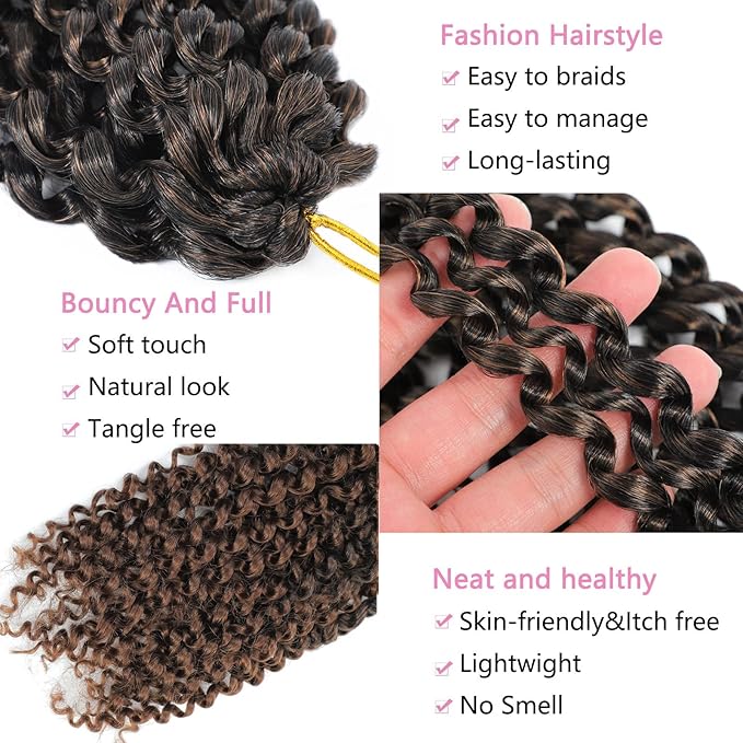 Passion Twist Crochet Hair Brown 30 Inch 8 Packs Long Passion Twist Hair Water Wave Braiding Hair Curly Spring Twist Hair Synthetic Hair Extension (30 Inch (Pack of 8), T30)