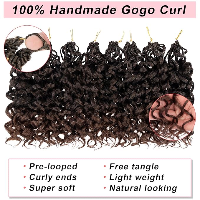 10 Inch Gogo Curl Crochet Hair 8 Packs Pre-Looped Deep Short Curly Crochet Hair Natural Water Wave Curly Beach Curl Crochet Hair Curly Braiding Hair Extensions for Women (16Strands/pack T30#)