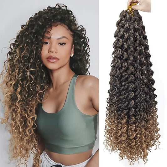 YXCHERISHAIR Curly Crochet Hair GoGo Curl Crochet hair for Women Deep Wave Braiding hair,Synthetic Bohemian Crochet Braid Water Wave Crochet hair Extensions(8Packs, 28Inch,1B/27)
