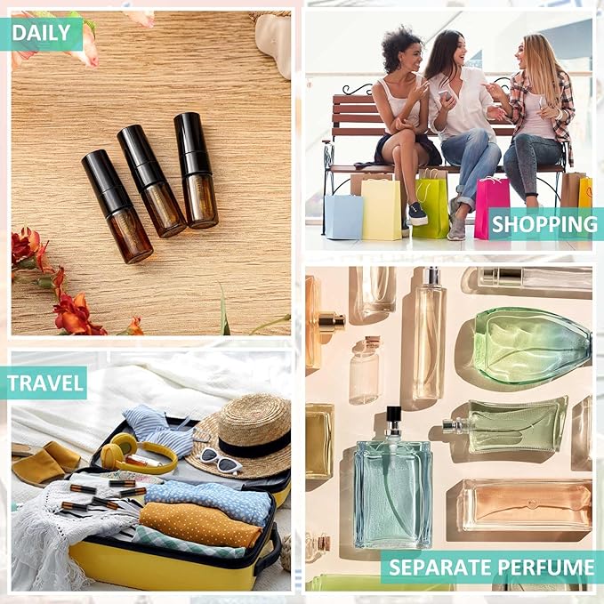 Zhehao 25 Pcs Mini Spray Bottles 2 ml Clear Glass Perfume Bottles Refillable Fine Mist Perfume Atomizer Portable Empty Sample Containers for Cleaning, Essential Oils, Travel (Amber)