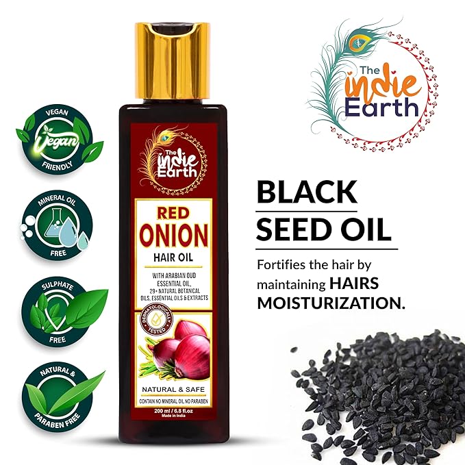 Red Onion Hair Growth Oil - Anti Hair Fall Enriched with 29+ Natural Herbs, Extracts & Oils Including Argan, Jojoba, Rosemary & Black Seed - 200ml