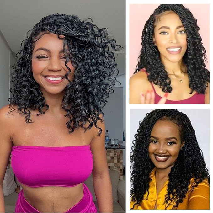 8 Packs Boho Braids Crochet Hair-8 Inch Crochet Box Braids- Bohomian Box Braid Crochet Hair Synthetic Braiding Hair Goddess Box Braids Crochet Hair for Black Women(1B)
