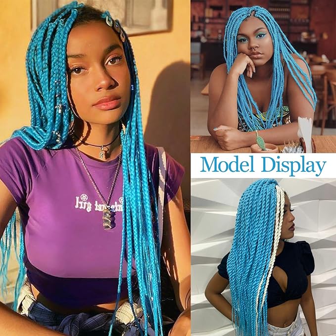 L.Blue Braiding Hair Pre Stretched 2 Packs Box Braids Hair Extensions 26 Inches Synthetic Pre Stretched Braiding Hair