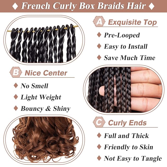 9 Packs French Curl Crochet Braids 14 Inch Goddess Box Braids Crochet Hair with Curly Ends Pre Looped Synthetic Bouncy French Curly Braiding Hair for Women Knotless Braids Hair Extensions