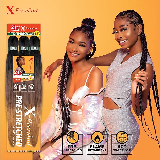 Sensationnel X-pression prestretched braiding hair - 3x braid 58 inch all kanekalon flame retardant synthetic braid for box braids and twists (1 pack, 4 MEDBROWN)