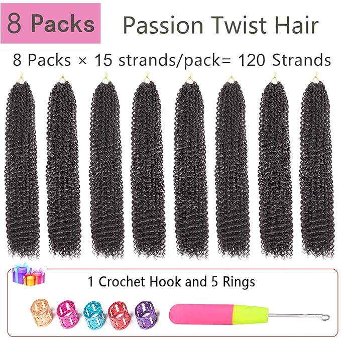 Passion Twist Hair 24 Inch 8 Packs Passion Twist Crochet Hair Braiding Hair Long Bohemian Spring Twist Hair Crochet Braids Synthetic Hair Extension (24 Inch, 99J)