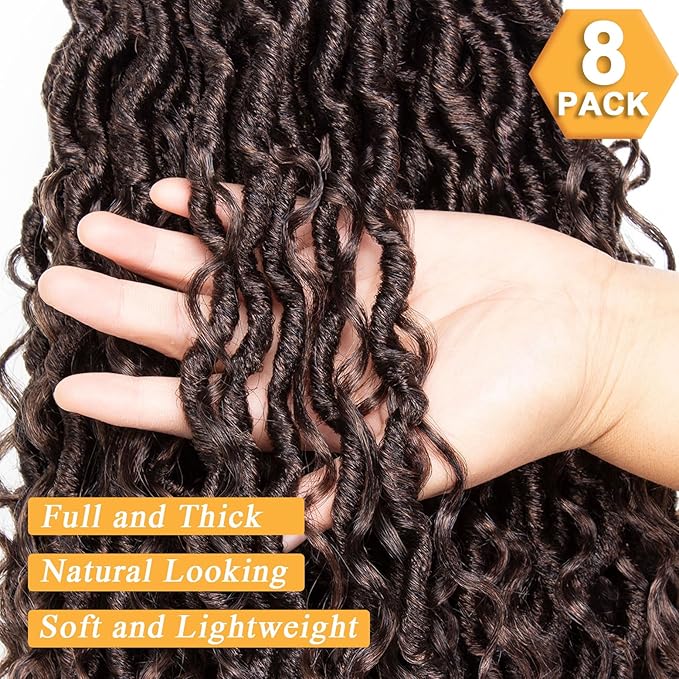 COOKOO 30 Inch Goddess Locs Crochet Hair 8 Packs Ombre Brown Faux Locs Crochet Hair for Women Synthetic River Locs Crochet Hair Pre Looped Bohemian Hippie Locs Hair Extensions T30#