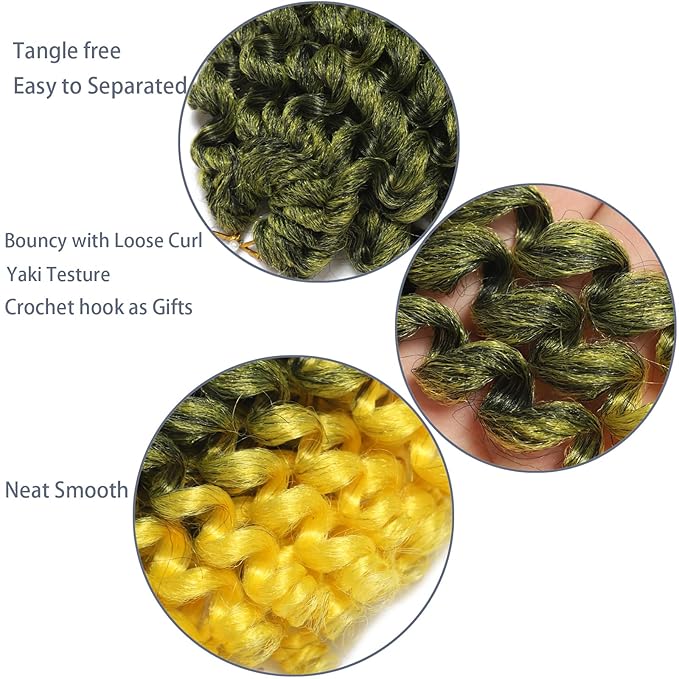Yellow 3 Packs 2X Ringlet Wand Curl Jamaican Bounce Crochet Braids 8 inch Crochet Hair Extensions Crochet Braiding Hair 60 Roots
