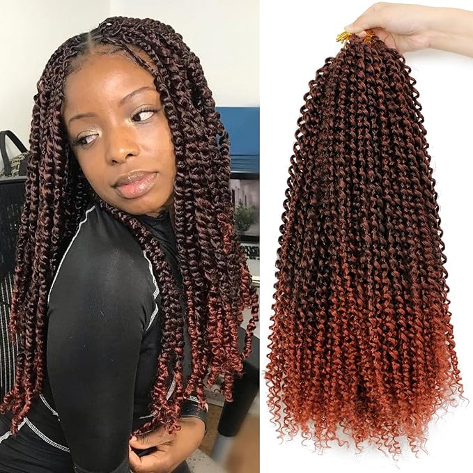 Dorsanee Ombre Passion Twist Hair 18 Inch 7 Packs Water Wave Crochet Hair Long Bohemian Curly Braiding Hair for Butterfly Locs, Faux Locs, Boho Style Spring Twist Crochet Braids (T350#)