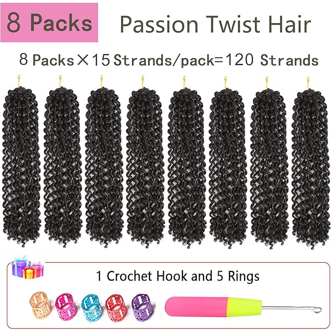 Alrence Passion Twist Hair 14 Inch 8 Packs Water Wave Crochet Hair Curly Braiding Hair For Butterfly Locs Long Bohe Crochet Braids (14 Inch (Pack of 8), 4#)
