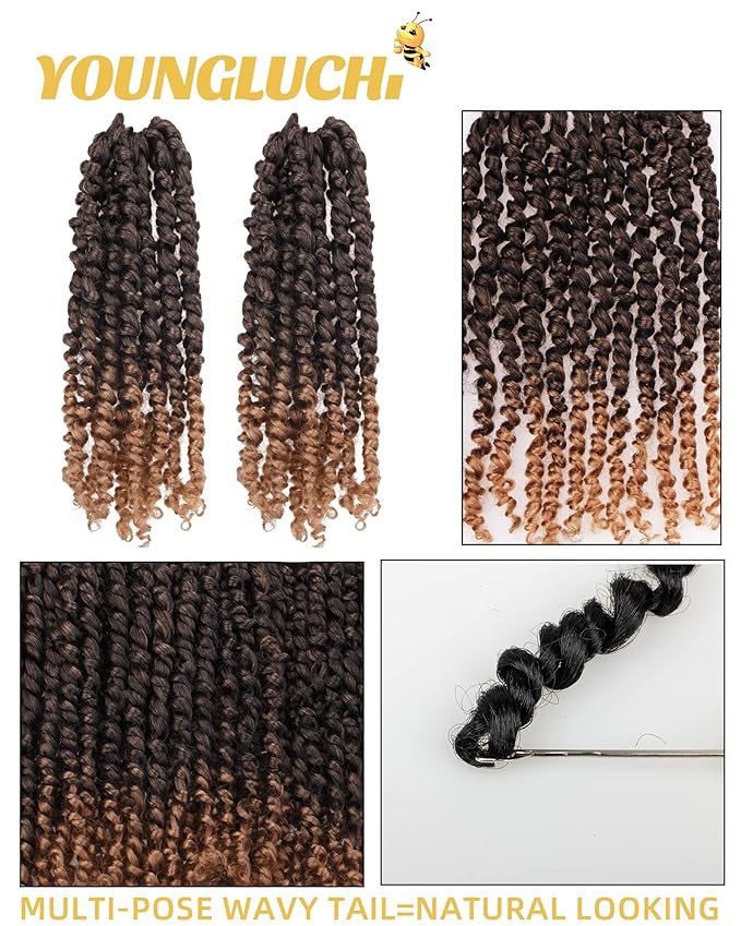 Pre-Twisted Passion Twist Crochet Hair for Black Women Passion Twist Hair Pre Looped Bohemian Braids 10 Inch 2 Packs Ombre Black to Blonde Short Bob Curly Braiding Hair Extensions(10"-2P,T1B/27)