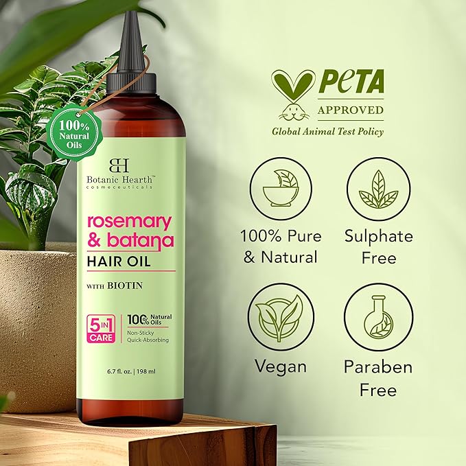 Botanic Hearth Hair Oil for Hair Growth & Home Hair Perm Kit | Strengthening Dry, Frizzy, Damaged Hair & Scalp Treatment | Rosemary & Batana Hair Oil – 6.7 Fl Oz