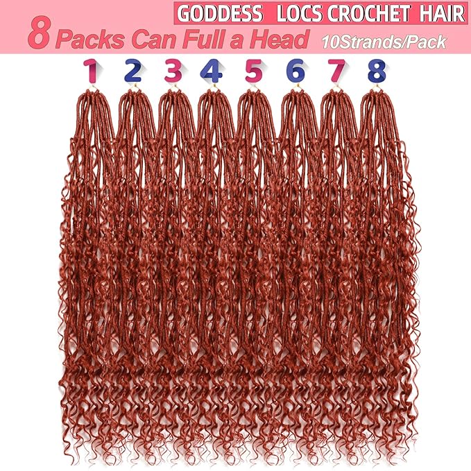 Goddess Locs Crochet Hair-30 Inch 8 Packs Boho Faux Locs Crochet Hair for Black Women Pre Looped Soft Locs with Curly Ends (#350, 30 Inch(Pack of 8))