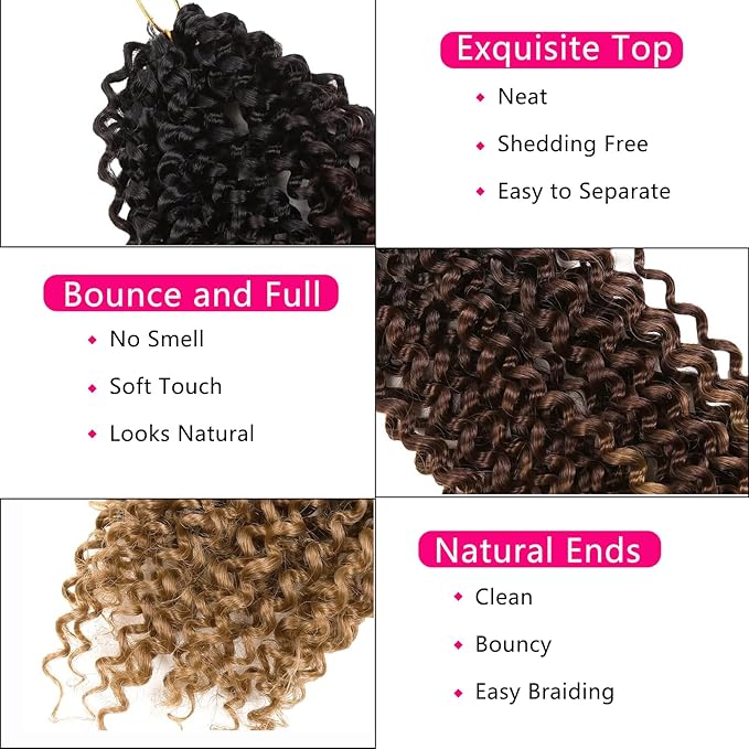 Passion Twist Hair 18 Inch 7 Packs Water Wave Crochet Hair Black Wrap Braiding Hair For Passion Twist Crochet Hair/Butterfly Locs/Spring Twist Crochet Braids Boho Hair Extension (18 Inch, 1B/30/27#)