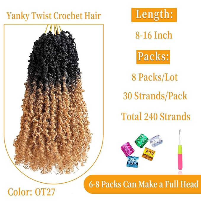 14 Inch Pre-Looped Yanky Twist Crochet Hair, 30 Strands/Pc, Mini Passion Twists, Senegalese Braiding Hair (OT27, 8 Pcs/Pack)
