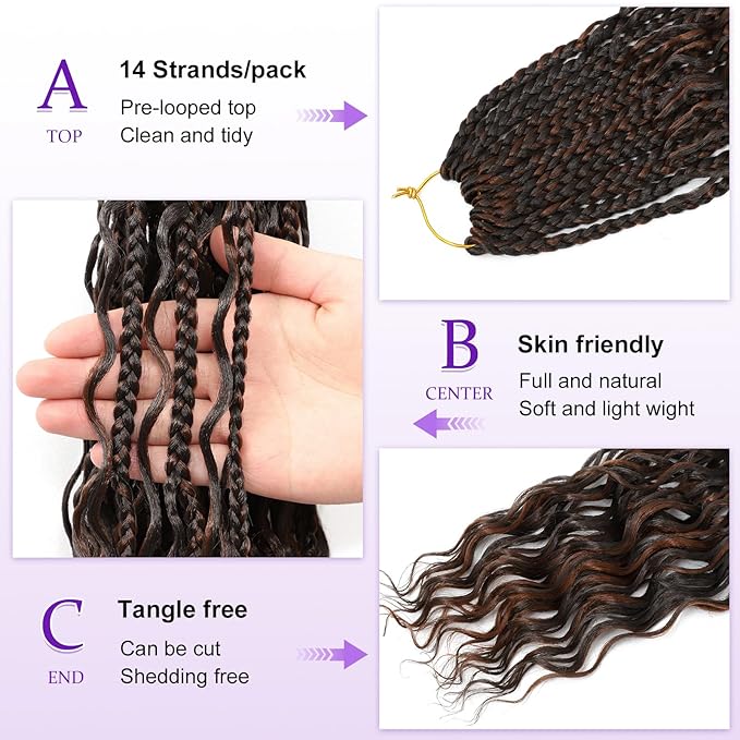 Eacia Goddess Box Braids Crochet Hair 18 Inch 7 Packs Boho Box Crochet Hair for Women Pre Looped Braids with Curly Ends (18 Inch, P4/30#)