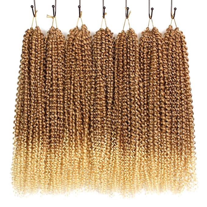 Dorsanee Ombre Blonde Passion Twist Hair 18 Inch 7 Packs Water Wave Crochet Hair Long Bohemian Curly Braiding Hair for Butterfly Locs, Faux Locs, Boho Style Spring Twist Crochet Braids (27/613#)