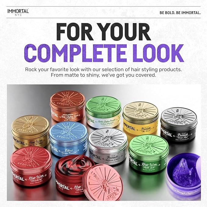 Immortal NYC Hair Styling Pomade - The Eternity, Extra Strong Hold, Low Shine, Water-Based, All Natural, No Residue, Men’s Pomade for All Hair Types