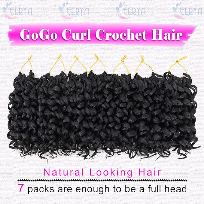 7 Packs GoGo Curl Crochet Hair 6 Inch Short Curly Crochet Hair for Women Water Wave Beach Curl Deep Twist Crochet Braids Synthetic Braiding Hair Extensions (6 Inch, 1B)