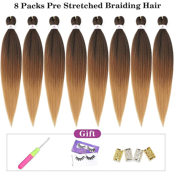 Pre-stretched Braids Hair Professional Itch Free Hot Water Setting Synthetic Fiber Ombre Yaki Texture Braid Hair Extensions 26 Inch 8 Packs Beyond Beauty Braiding Hair 1B-30-27…
