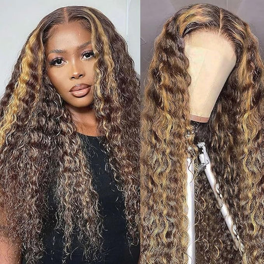28inch Highlight Ombre Lace Front Wig Human Hair 13x6 HD Honey Blonde 4/27 Deep Wave Lace Frontal Wigs Glueless Wigs Human Hair