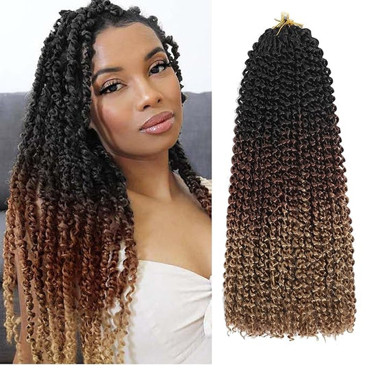 Passion Twist Hair 16 Inch 8 Packs Water Wave Crochet Hair Bohemian Braiding Hair Pre Looped Crochet Braids Hair Extensions For Black Women （1B/30/27#）