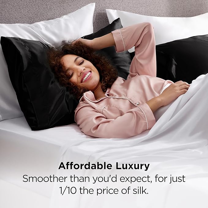 Bedsure King Size Satin Pillowcase Set of 2 - Black Silky Pillow Cases for Hair and Skin with Envelope Closure, Similar to Silk Pillow Cases, Gifts for Women Men, 20x36 Inches, 2pcs