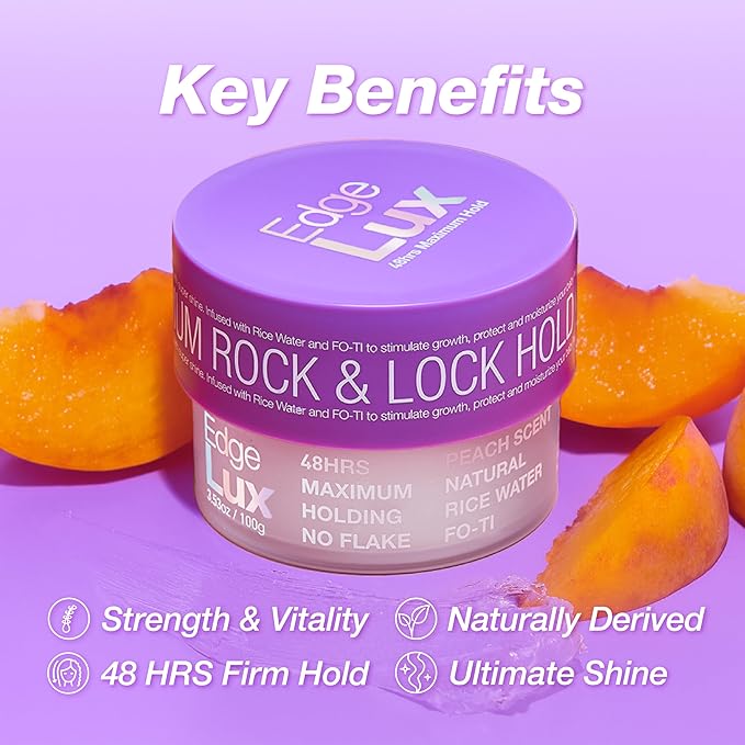 Edge Lux Edge Control Gel with Castor Oil, Keratin, Biotin, and Olive Oil - 48 Hour Maximum Hold, Non-Flaking, Non-Greasy, Scented, Conditioning Styling Gel for All Hair Types