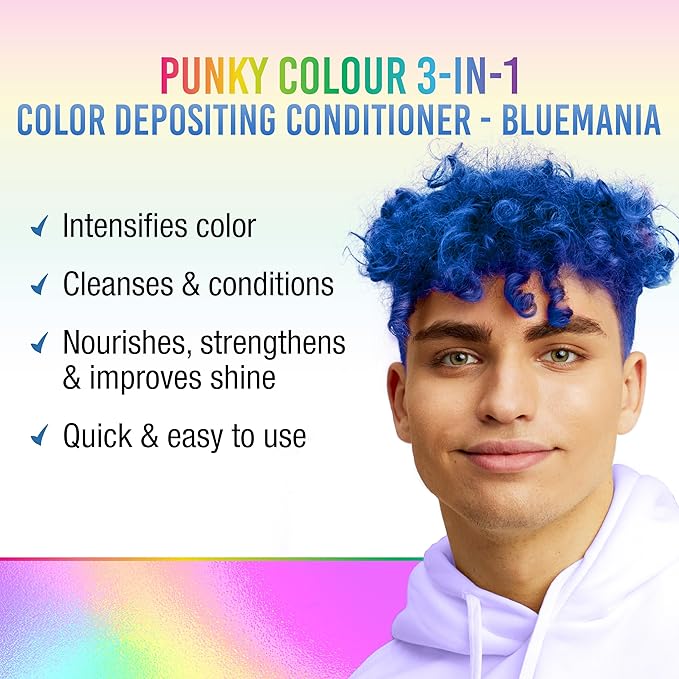 Punky Colour 3-in-1 Color Depositing Conditioner & Hair Cleanser - Bluemania, Semi Permanent Hair Color Conditioner, Long-Lasting Hair-Dye, 8.5 fl oz.