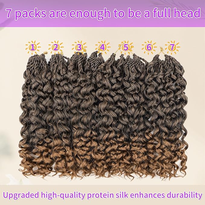 Gogo Curl Crochet Hair Protein Fiber Close to Human Hair 7 Packs Pre looped Water Wave Crochet Hair Deep Twist Synthetic Braiding Hair for Women (T30, 8Inch)