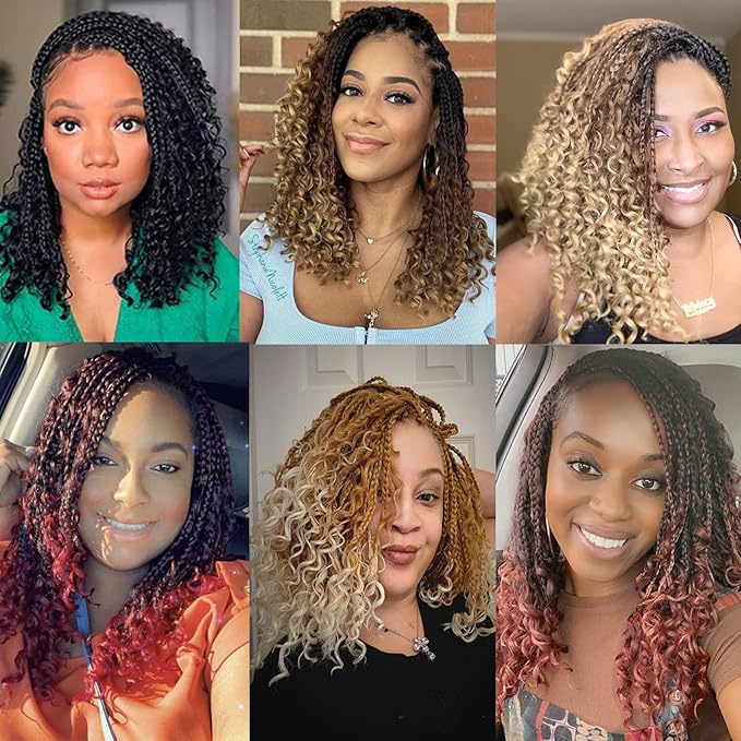 8 Packs Box Braids Crochet Braids with Curly Ends 12 Inch Crochet Box Braids 3X Box Braid Crochet Hair Extension(12(8Packs), 1B/Bug)