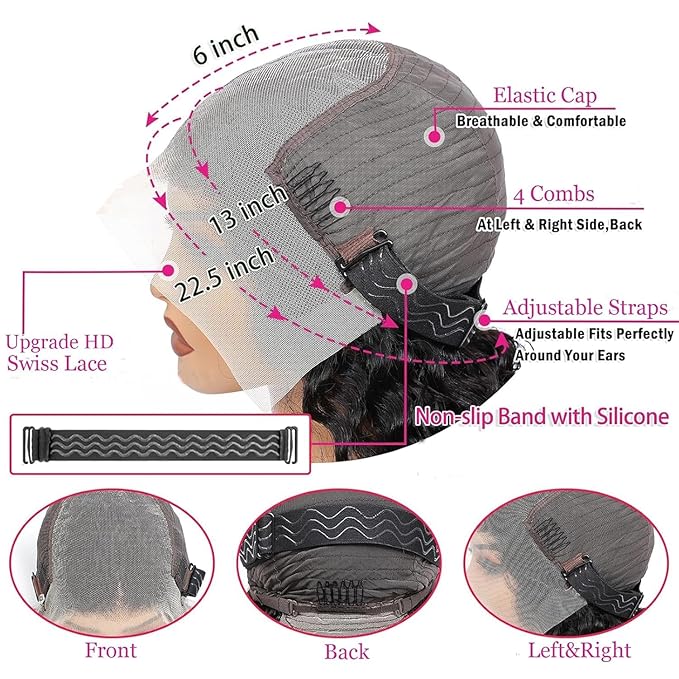 34Inch Deep Wave Lace Front Wigs Human Hair 200% Density 13x6 HD Transparent Deep Curly Lace Front Wigs for Women Pre Plcked Glueless Wigs with Baby Hair