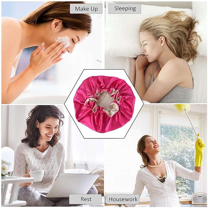 Silk Bonnet for Sleeping Satin Bonnets Double Layer Reversible Hair Cap Bonnet for Women Long Curly Braid Hair (Hot Pink)