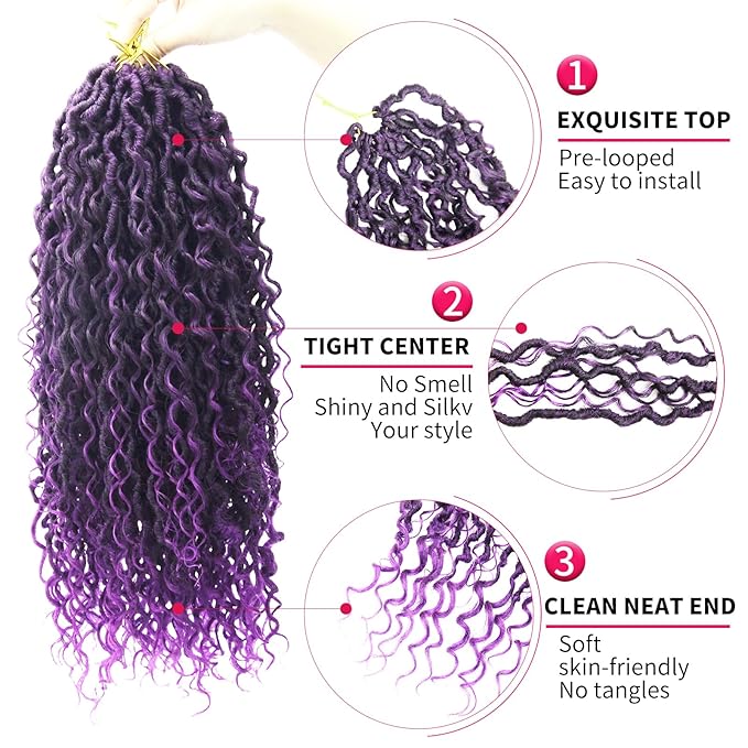 8Packs Goddess Locs Crochet Hair 18Inch Boho Faux Locs,Crochet Loc With Curly Ends River Hippie Bohemian Loc Crochet Hair for Black Women(1B/Purple, 18inch(Pack of 8))