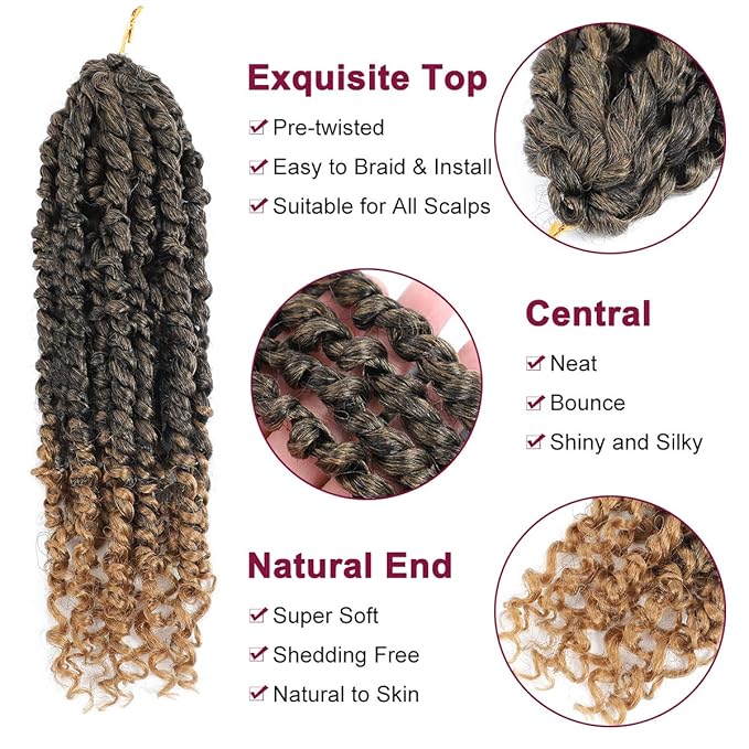 Passion Twist Hair - 8 Packs 12 Inch Passion Twist Crochet Hair For Women, Crochet Pretwisted Curly Hair Passion Twists Synthetic Braiding Hair Extensions (12 Inch 8 Packs, T27)