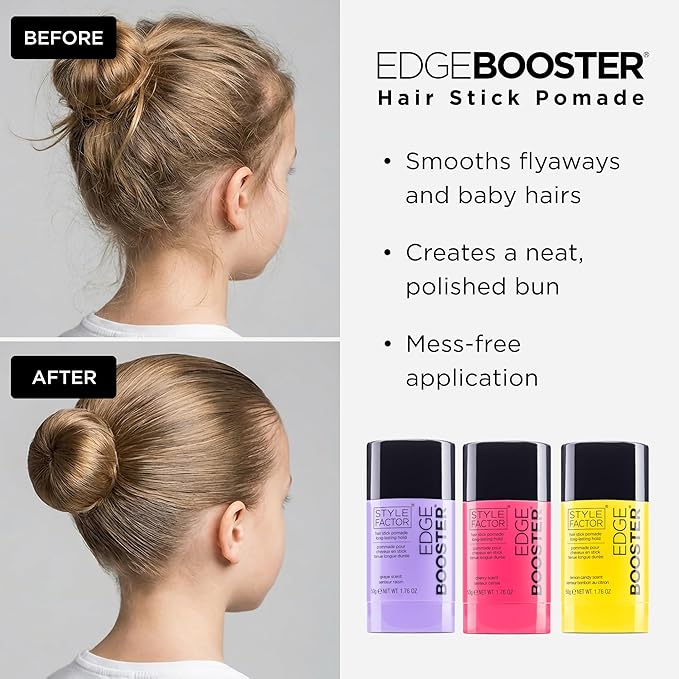 Style Factor EDGE BOOSTER Hair Wax Stick Pomade with Beeswax | Strong Hold Slick Stick for Flyaways, Edges & Baby Hair for Sleek Buns & Ponytails | Stocking Stuffers for Women Girls Teen | Sweet Peach