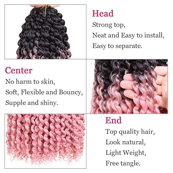 Leeven 18 Inch Water Wave Crochet Hair 2 Packs Curly Passion Twist Hair Ombre Pink Synthetic Bohemian Braiding Hair for Boho Locs Butterfly locs Crochet Braids Hair Extensions 22#